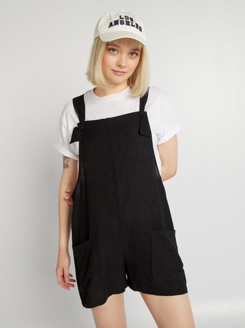 Korte, linnen jumpsuit zwart - Kiabi