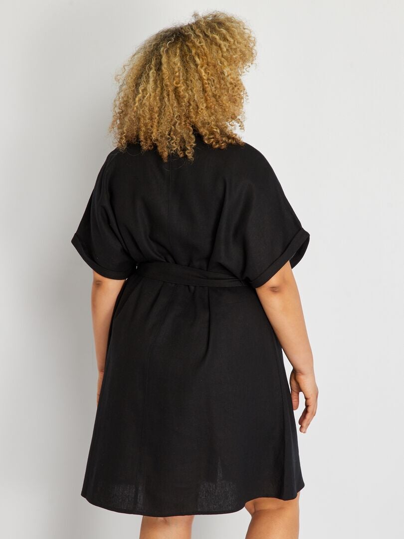 Korte, linnen jurk met ceintuur zwart - Kiabi