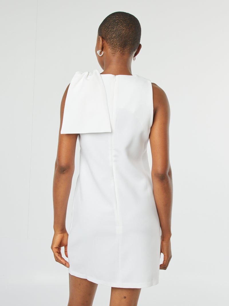 Korte mouwloze jurk met sierstrik wit - Kiabi