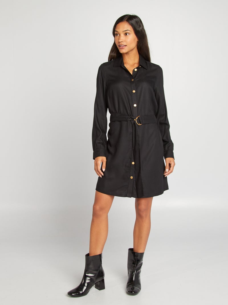 Korte overhemdjurk met ceintuur zwart - Kiabi
