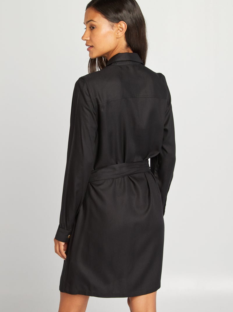 Korte overhemdjurk met ceintuur zwart - Kiabi
