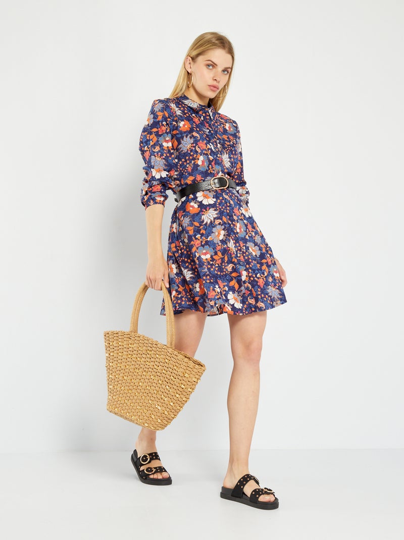 Korte overhemdjurk met print BLAUW - Kiabi