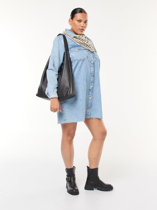 Korte overhemdjurk van spijkerstof met raw-edge afwerking - Kiabi