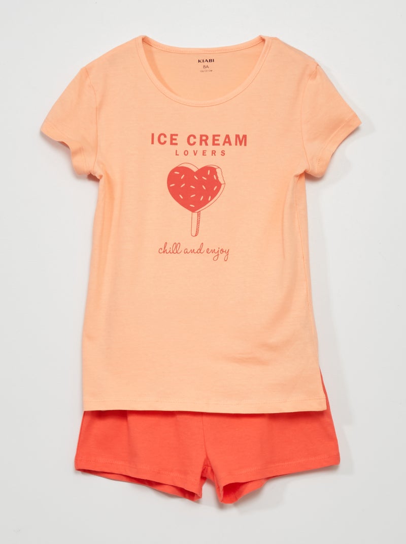 Korte pyjama - 2-delig ORANJE - Kiabi