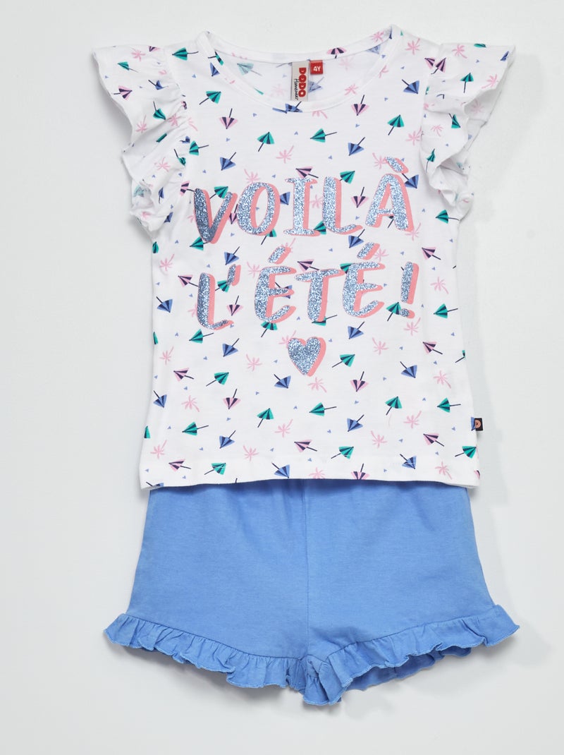 Korte pyjama - 2-delig wit / blauw - Kiabi