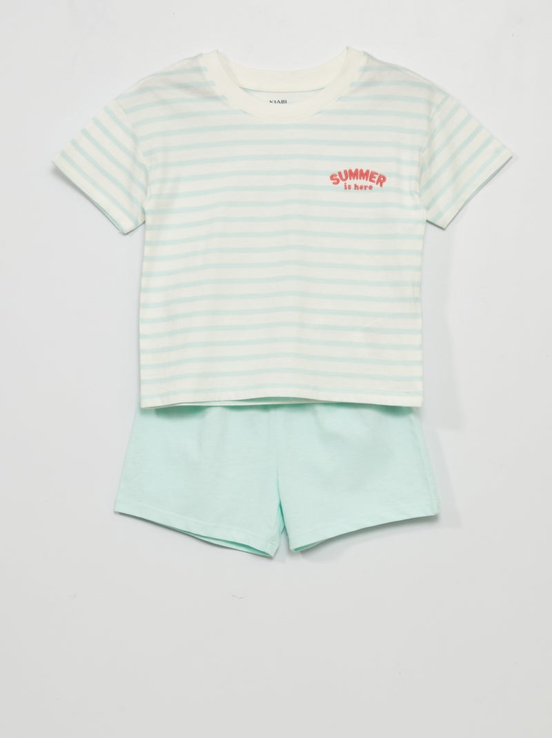Korte pyjama - borduurwerk 'Summer' - 2-delig BLAUW - Kiabi
