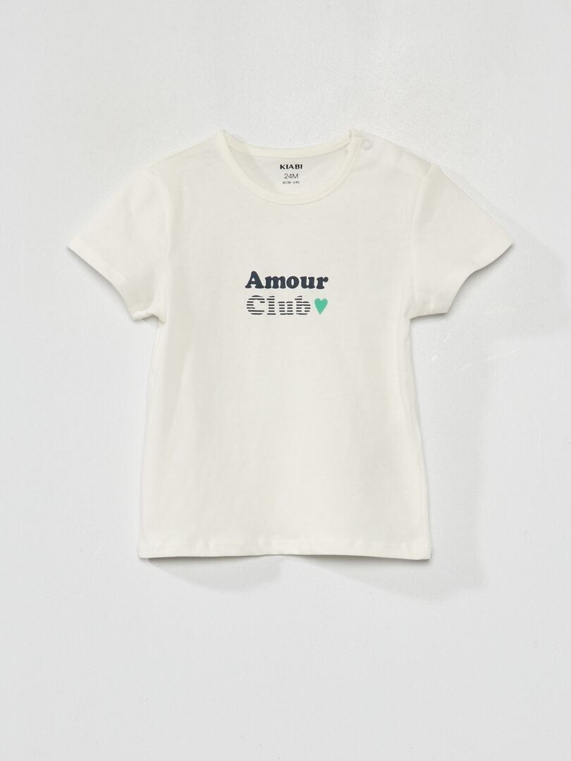 Korte pyjama - Opschrift 'amour club' - 2-delig WIT - Kiabi