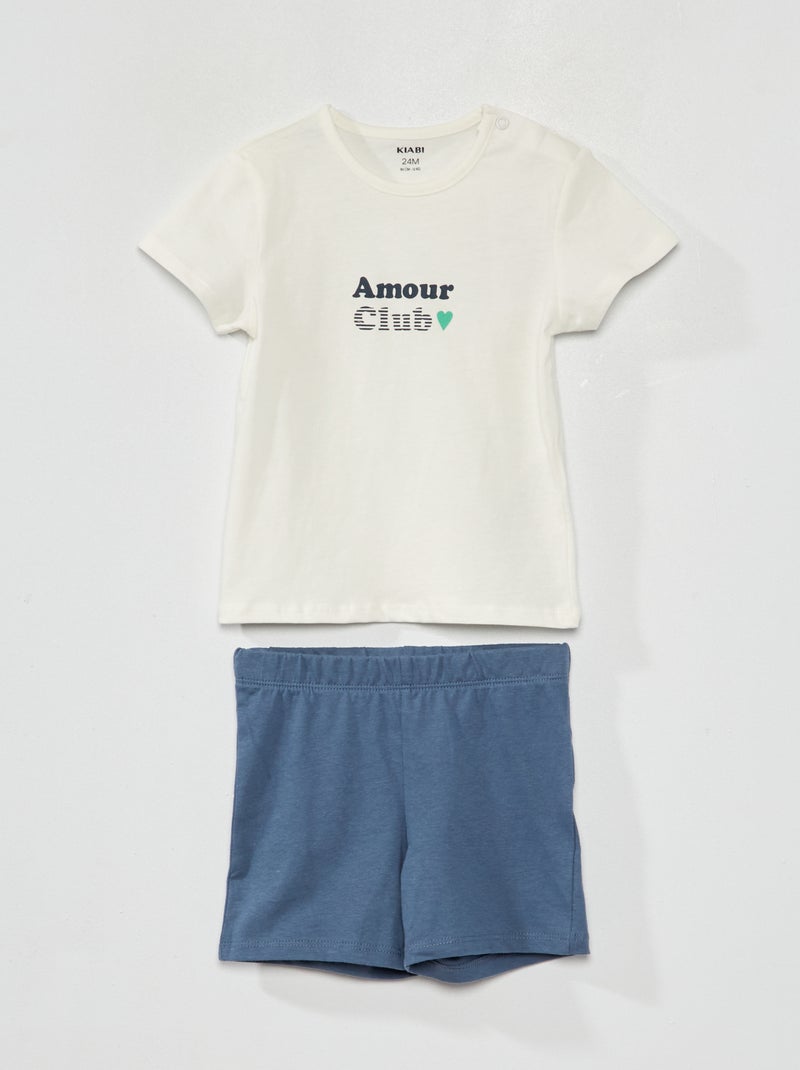 Korte pyjama - Opschrift 'amour club' - 2-delig WIT - Kiabi
