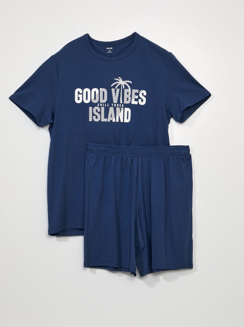Korte pyjama - Opschrift 'good vibes' - 2-delig BLAUW - Kiabi