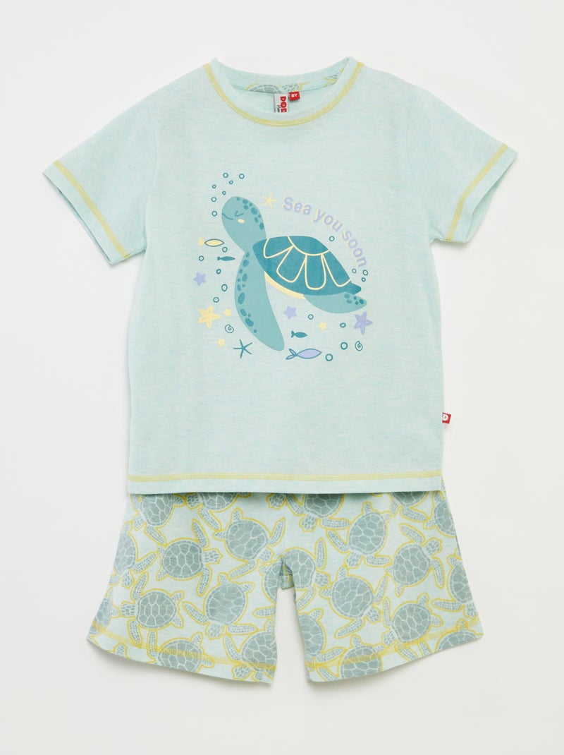 Korte pyjama - T-shirt met print + short - 2-delig GROEN - Kiabi