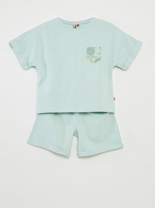 Korte pyjama - T-shirt met zakje + short in effen kleur - 2-delig - Kiabi