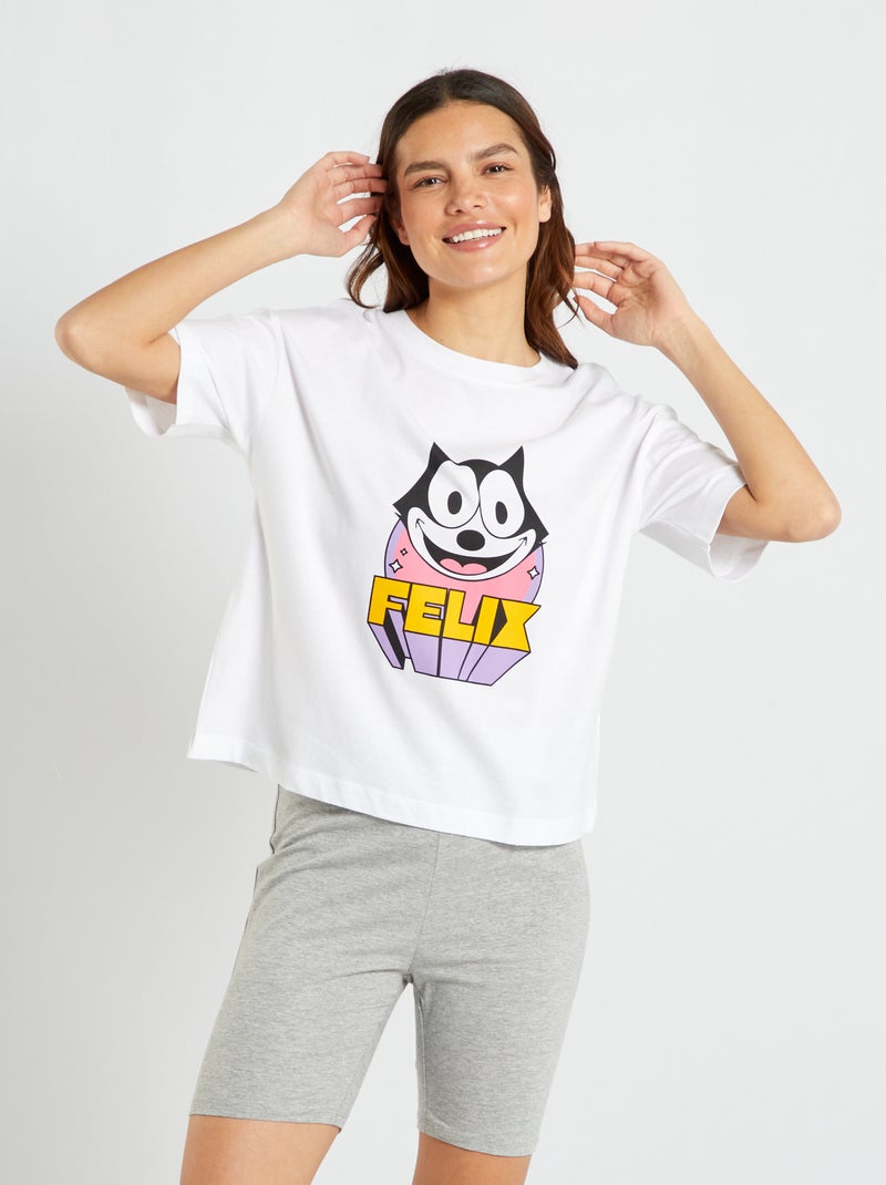 Korte pyjama - T-shirt + short - 'Felix de Kat' - 2-delig WIT - Kiabi