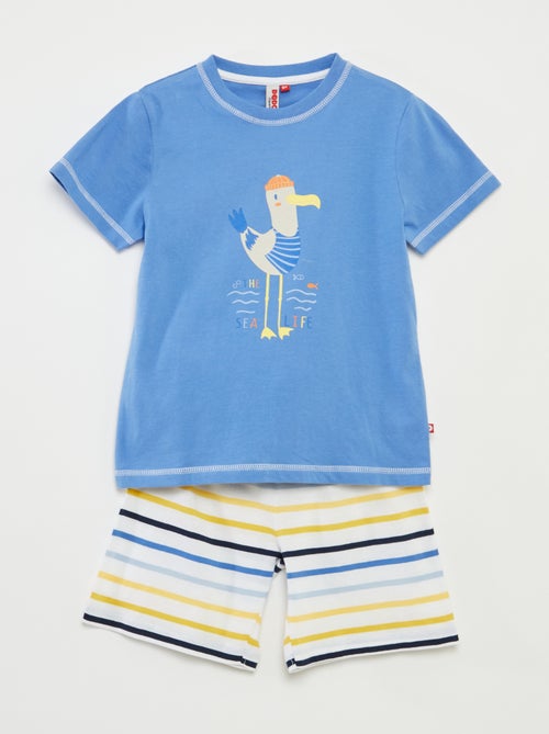 Korte pyjama - T-shirt + short met strepen - 2-delig - Kiabi