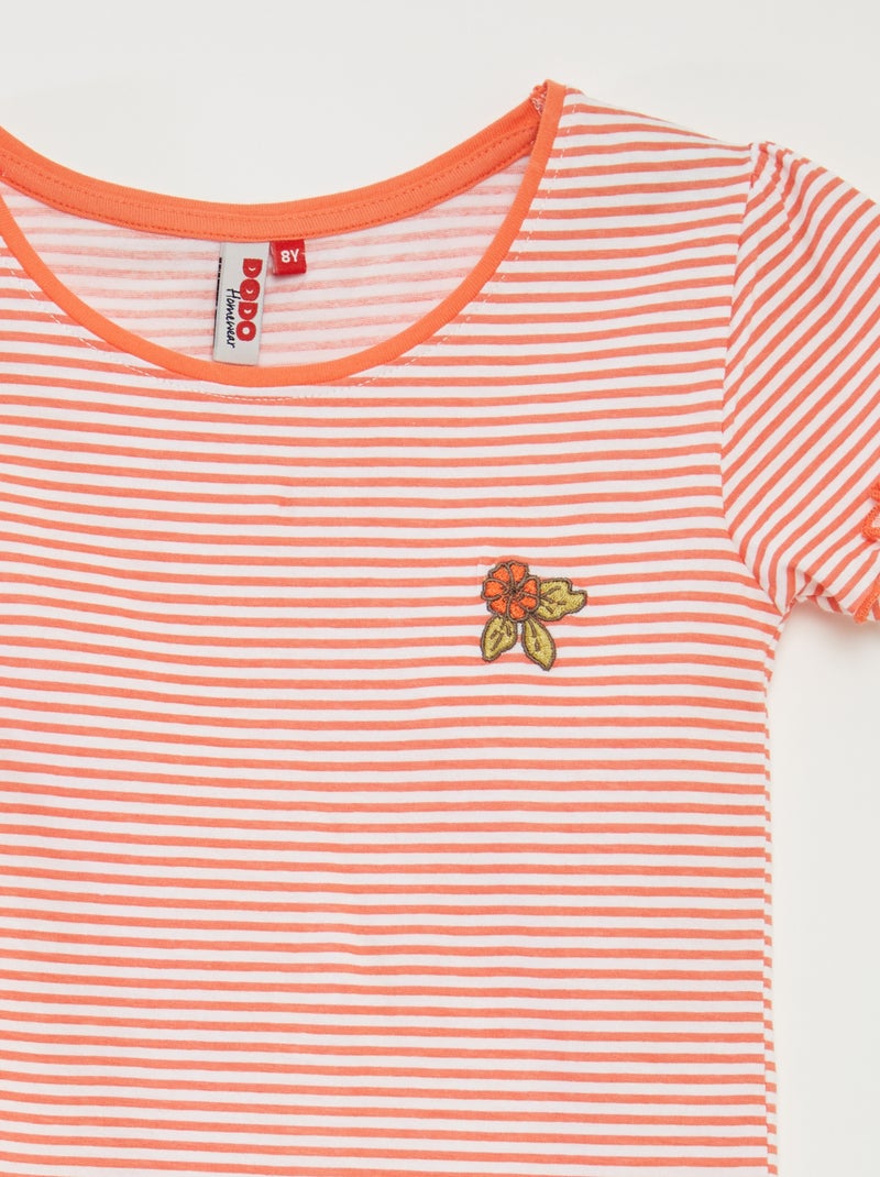 Korte pyjama - T-shirt + short met strepen - 2-delig ORANJE - Kiabi