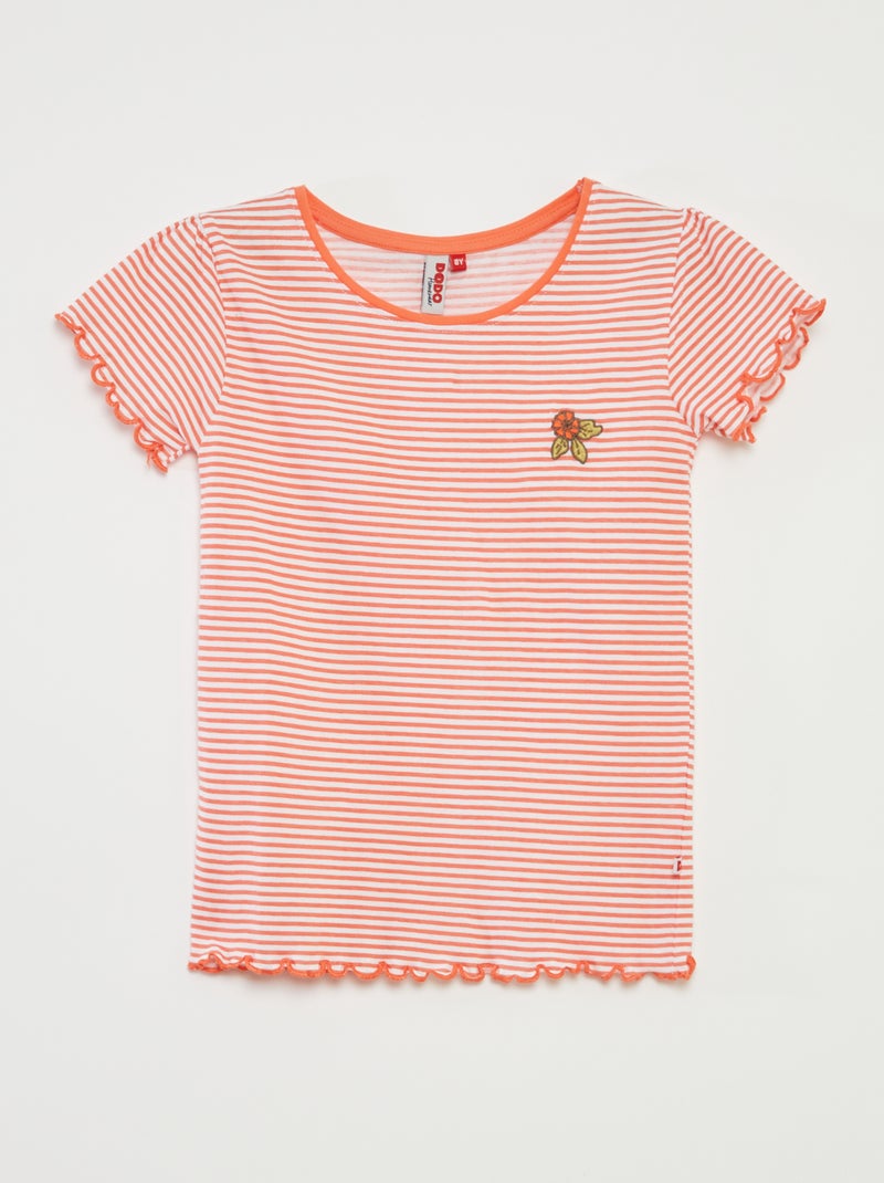 Korte pyjama - T-shirt + short met strepen - 2-delig ORANJE - Kiabi