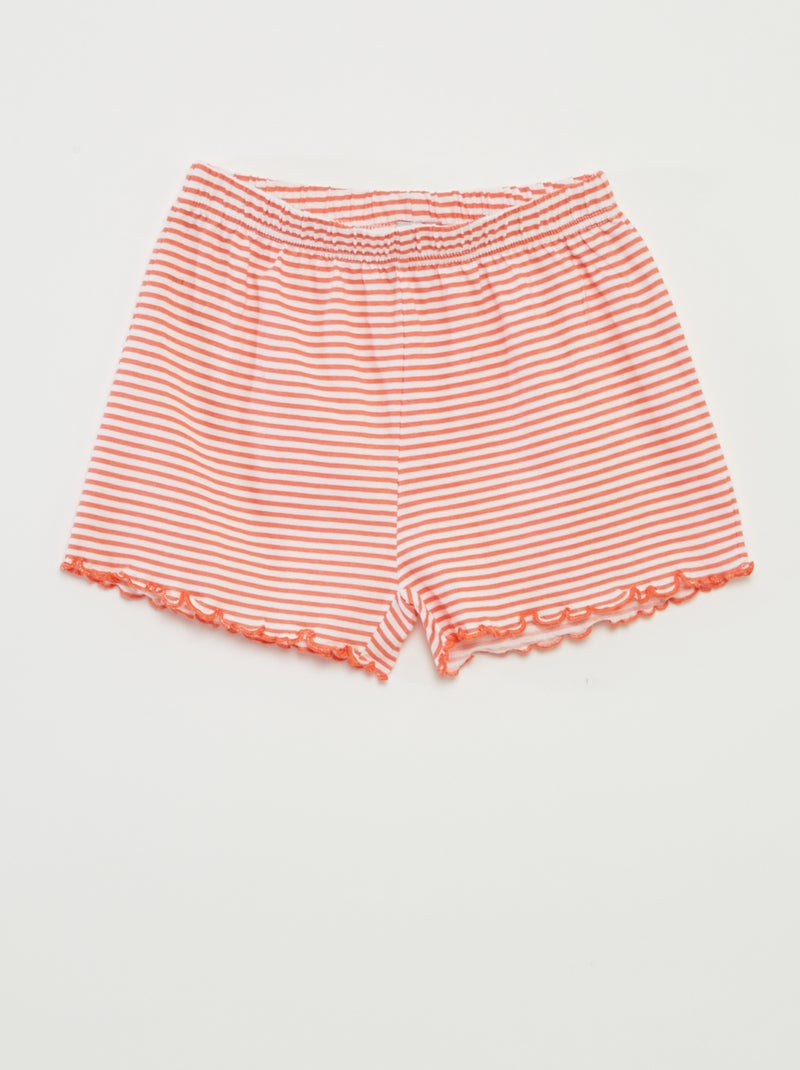 Korte pyjama - T-shirt + short met strepen - 2-delig ORANJE - Kiabi