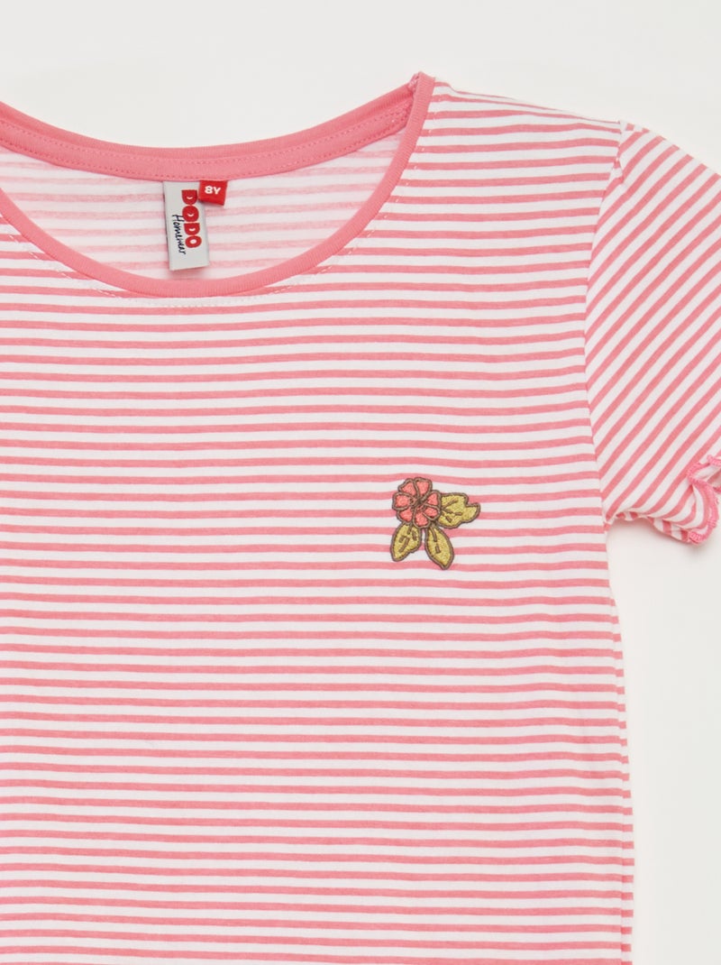 Korte pyjama - T-shirt + short met strepen - 2-delig ROSE - Kiabi