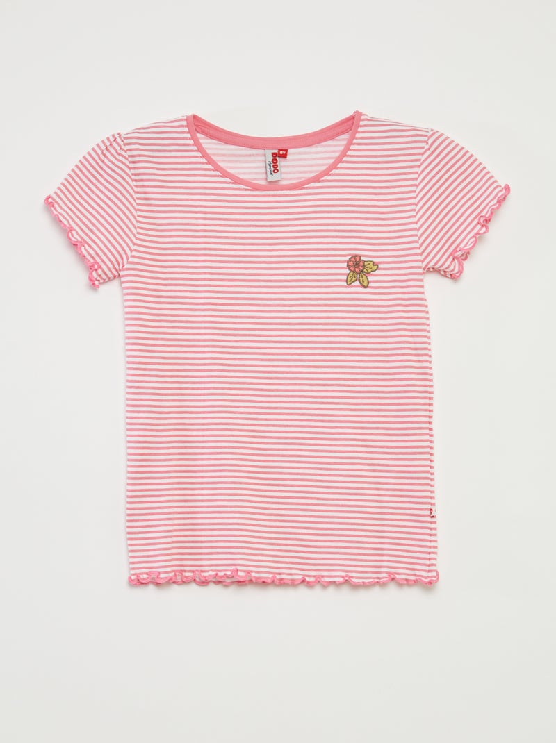 Korte pyjama - T-shirt + short met strepen - 2-delig ROSE - Kiabi