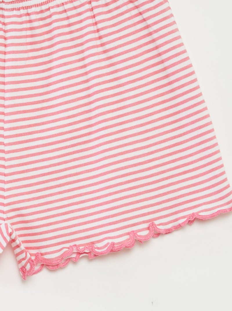 Korte pyjama - T-shirt + short met strepen - 2-delig ROSE - Kiabi