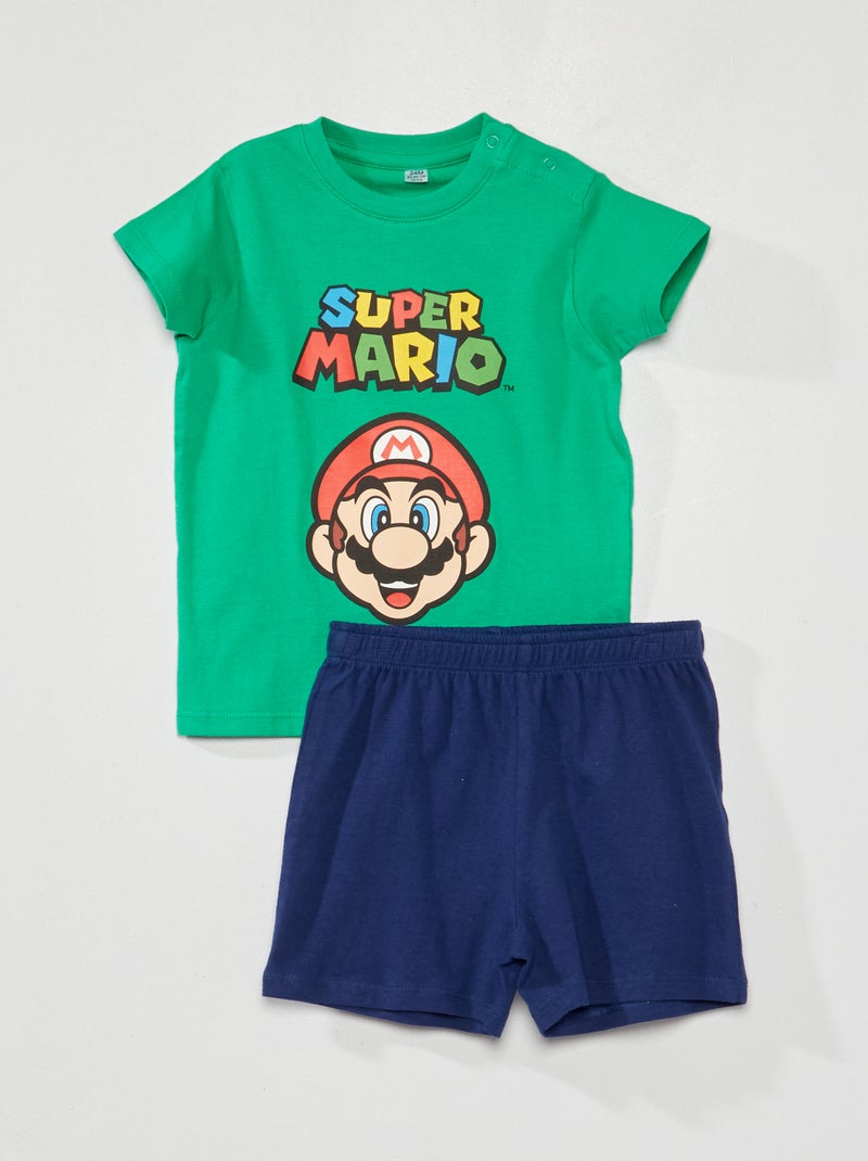 Korte pyjama 'Mario' 'Nintendo' - 2-delig groen / blauw - Kiabi