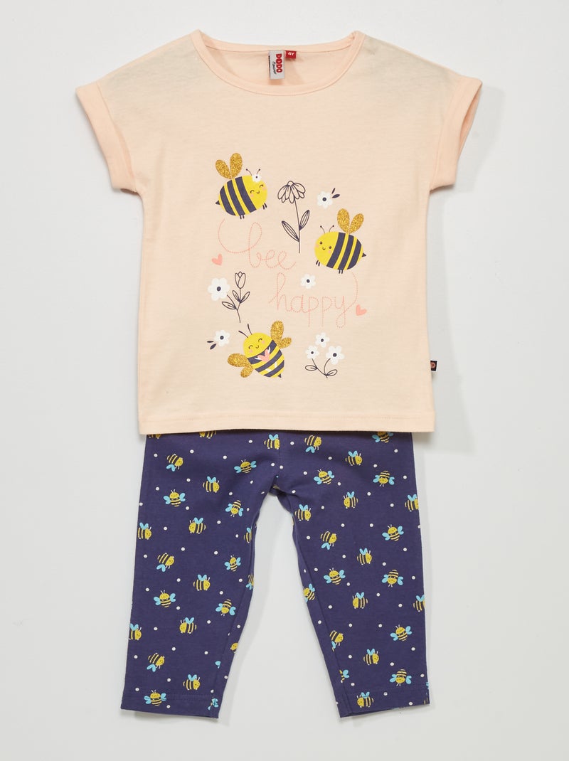 Korte pyjama met bijtjesprint - 2-delig roze / blauw - Kiabi