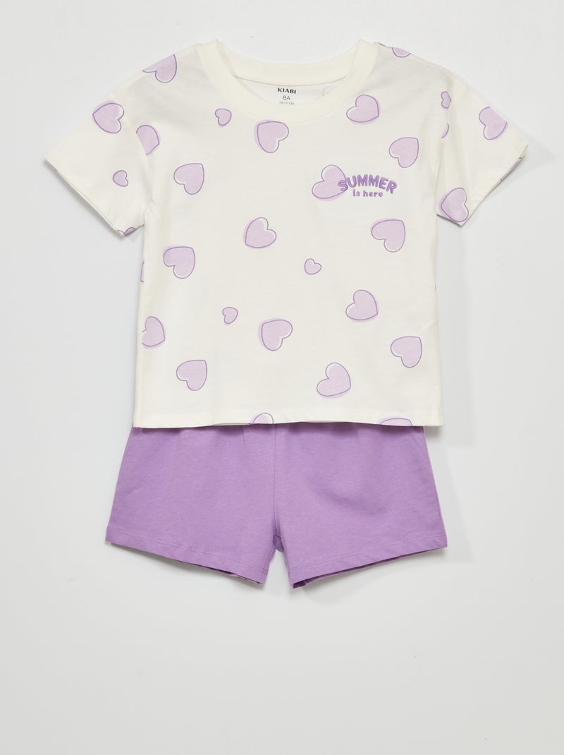 Korte pyjama met hartprint - 2-delig PAARS - Kiabi