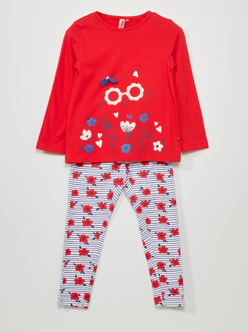 Korte pyjama met katprint - 2-delig ROOD - Kiabi