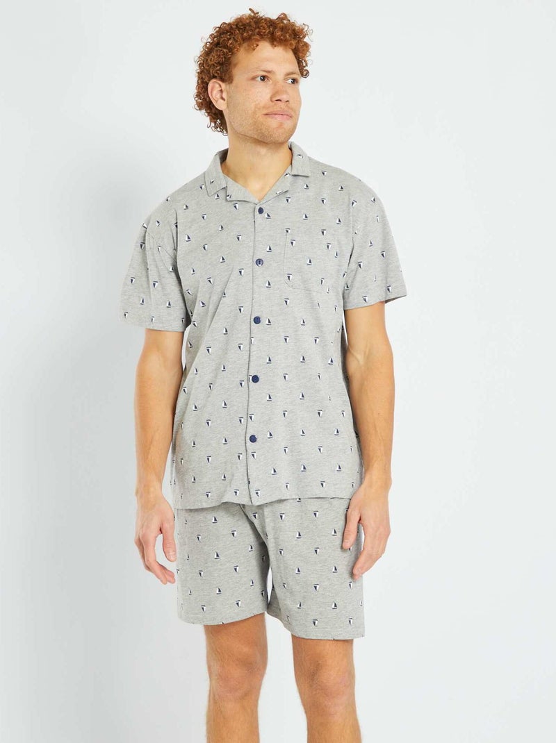 Korte pyjama met knoopsluiting - 2-delig GRIJS - Kiabi