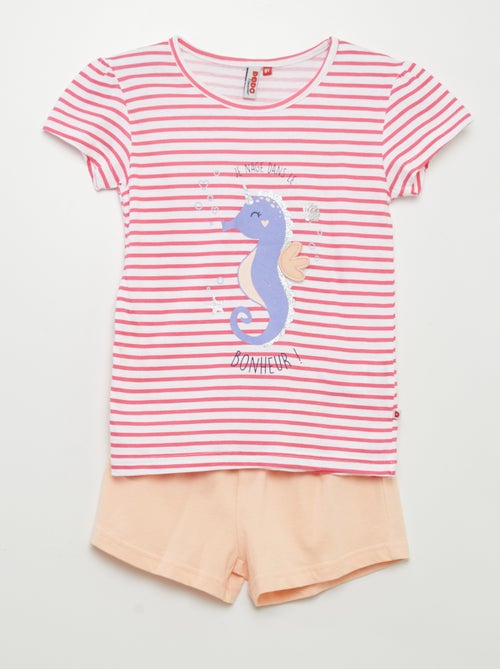 Korte pyjama met nijlpaardenprint: short + T-shirt - 2-delig - Kiabi