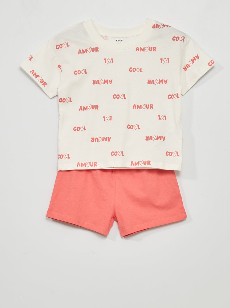 Korte pyjama met opdruk 'amour' - 2-delig WIT - Kiabi