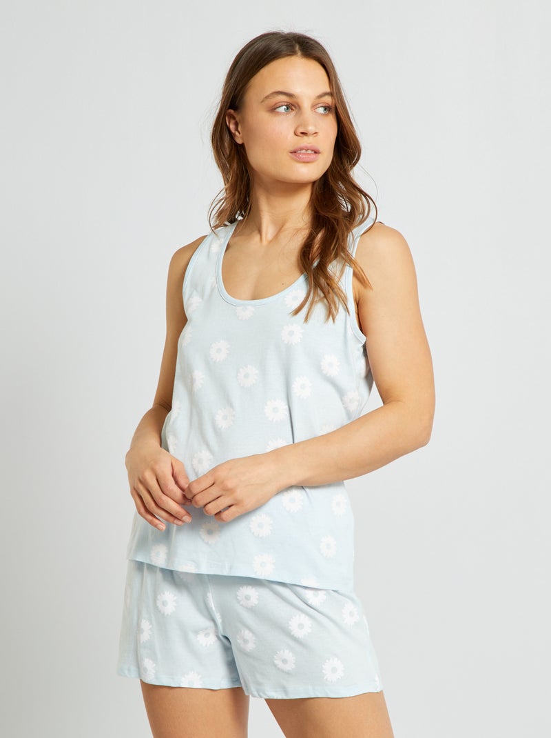 Korte pyjama met singlet + short - 2-delig BLAUW - Kiabi