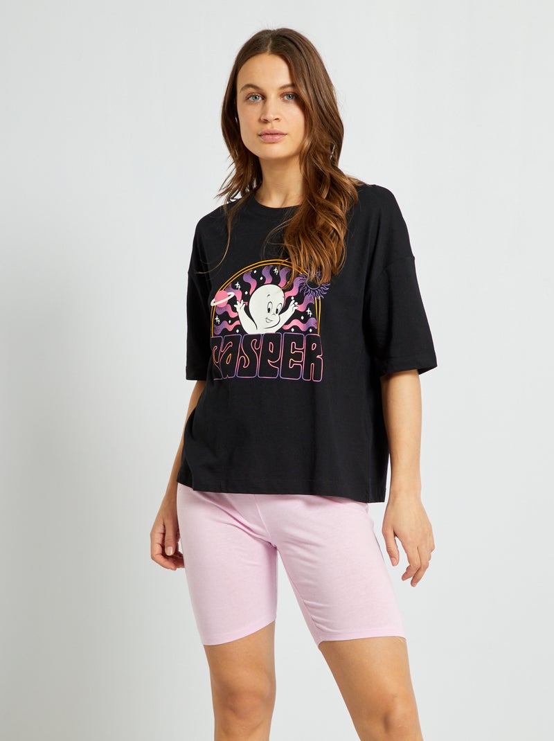 Korte pyjama met T-shirt + short met Casper-print - 2-delig ZWART - Kiabi