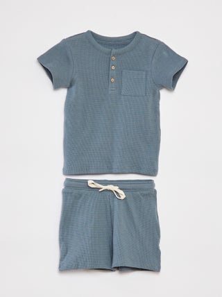 Korte pyjama met T-shirt + short met wafeltextuur - 2-delig