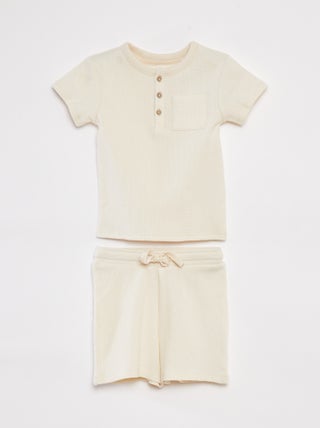 Korte pyjama met T-shirt + short met wafeltextuur - 2-delig