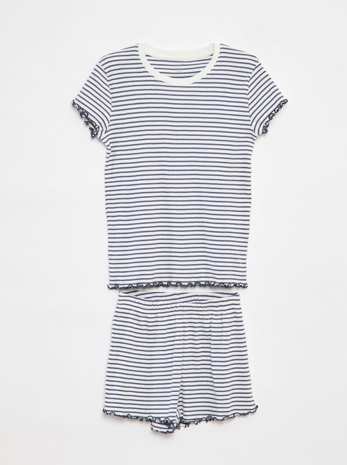 Korte pyjama met T-shirt + short van ribstof - 2-delig - Kiabi