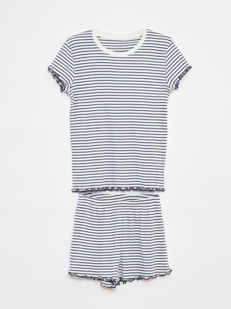 Korte pyjama met T-shirt + short van ribstof - 2-delig Grijs - Kiabi