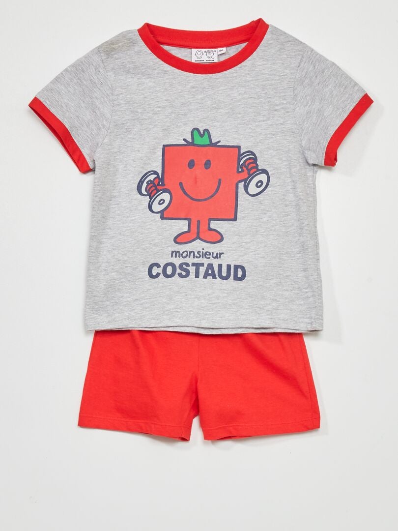 Korte pyjama 'Monsieur costaud' - 2-delig grijs / rood - Kiabi