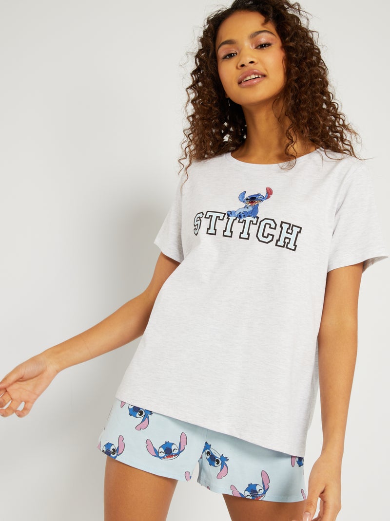 Korte pyjama 'Stitch' - 2-delig grijs / blauw - Kiabi