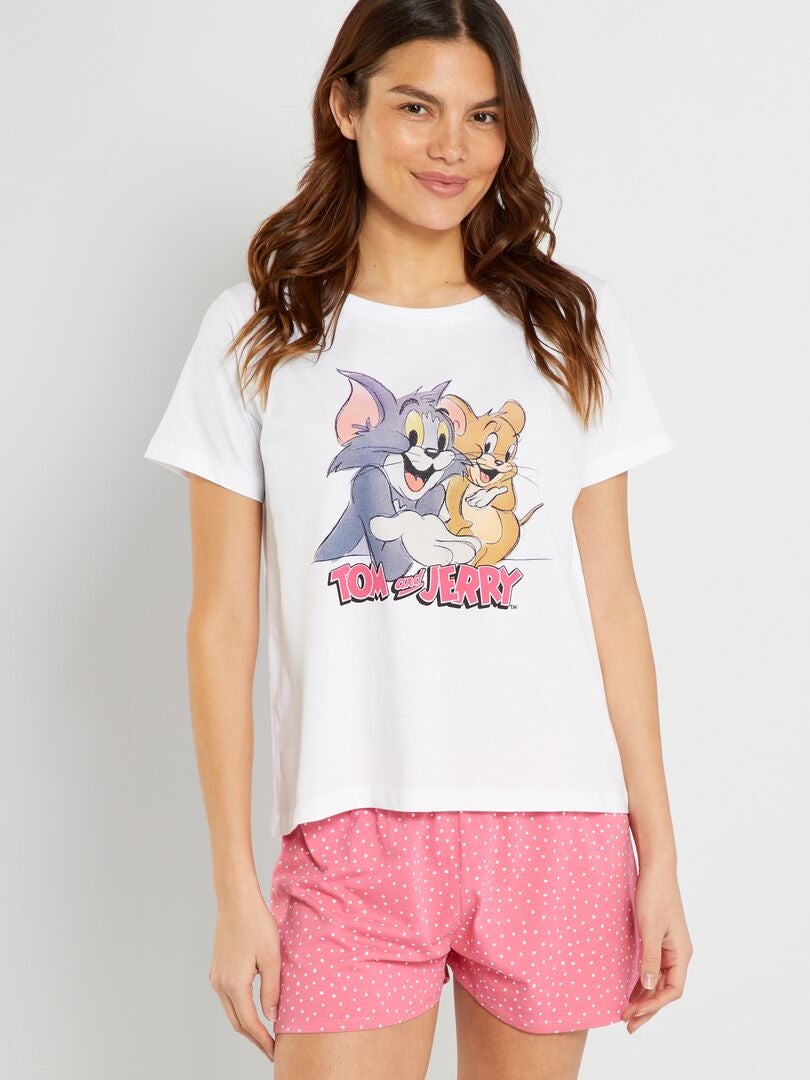 Korte pyjama 'Tom & Jerry' - 2-delig wit / roze - Kiabi