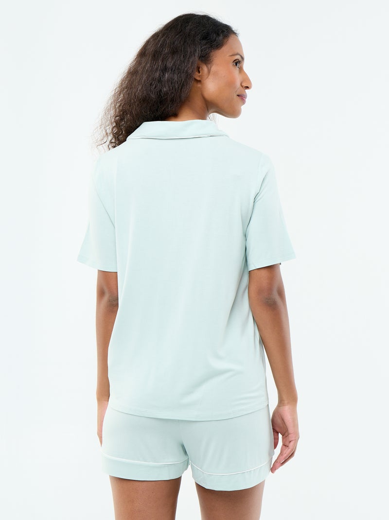 Korte pyjama van gemêleerde viscose - 2-delig Blauw - Kiabi