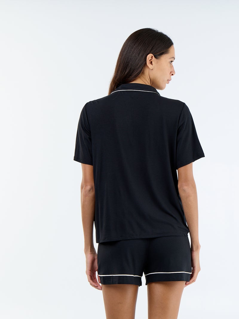 Korte pyjama van gemêleerde viscose - 2-delig Zwart - Kiabi