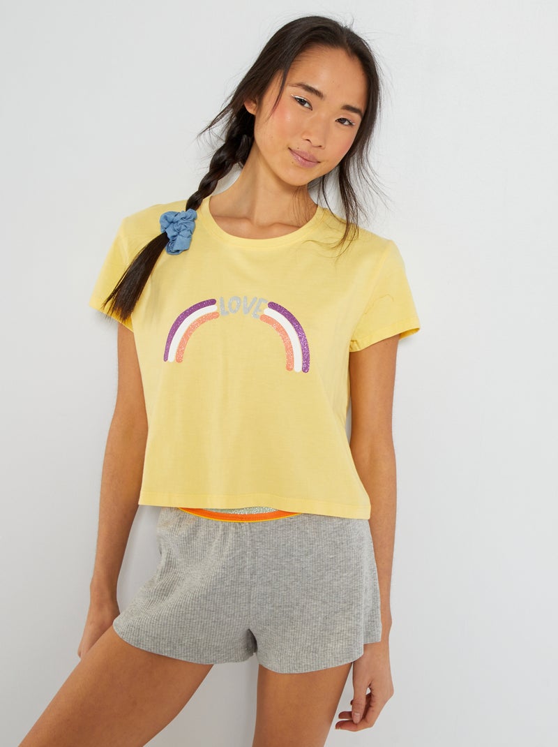 Korte pyjama van jersey - 2-delig geel - Kiabi