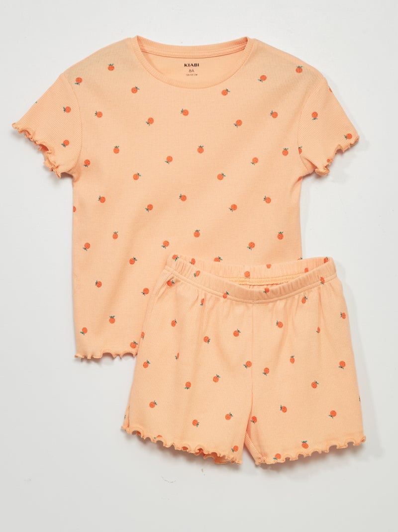 Korte pyjama van ribstof - 2-delig ORANJE - Kiabi