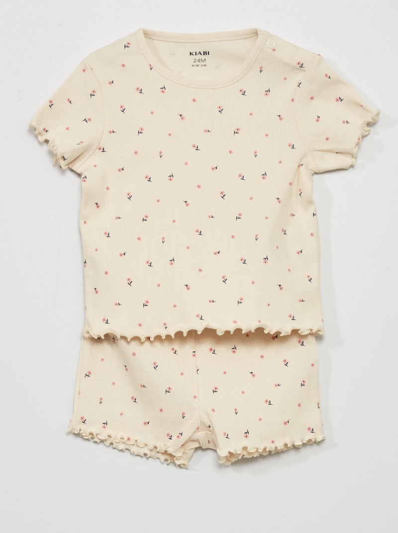 Korte pyjama van ribstof - 2-delig WIT - Kiabi