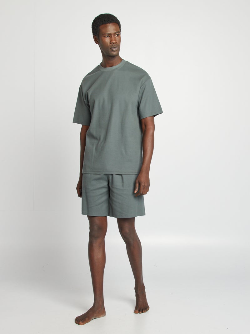 Korte pyjama van wafelstof - 2-delig GROEN - Kiabi