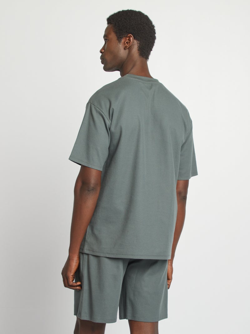 Korte pyjama van wafelstof - 2-delig GROEN - Kiabi