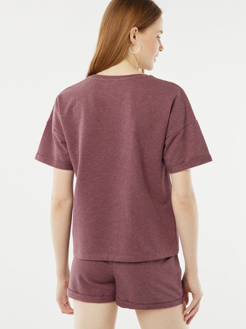 Korte pyjamaset - T-shirt met borduursel + short - 2-delig - Kiabi