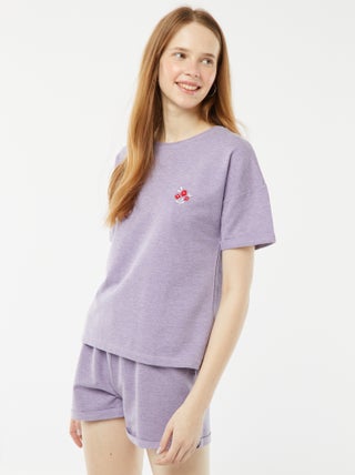 Korte pyjamaset - T-shirt met borduursel + short - 2-delig