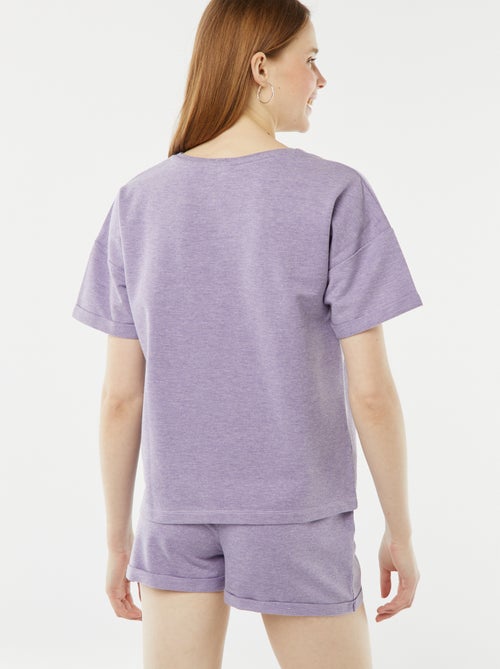 Korte pyjamaset - T-shirt met borduursel + short - 2-delig - Kiabi