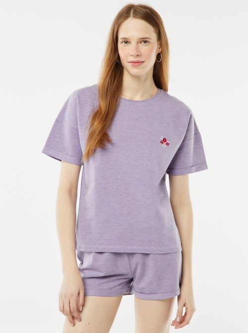 Korte pyjamaset - T-shirt met borduursel + short - 2-delig - Kiabi